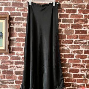 Icons Black Satin Maxi Skirt - Large